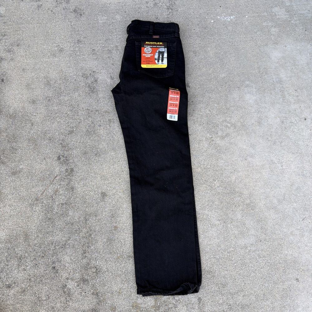 RUSTLER Advantage Black Denim Jeans Mens 34x32 Straight Leg Regular Fit With Tag